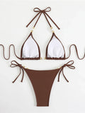 New Halter Pearls Bikini Women Swimwear Female Swimsuit Two-pieces Bikini set High Leg Cut Padded Bather Bathing Suit Swim K7194