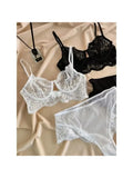 MOYISU French temptation lace big boobs small bra underwear ultra thin set transparent white sensory pure desire underwear