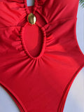 2026 Summer Women's One-piece Suit Swimwear Sexy Hollow Out Neck Lace-up Bodysuit Beachwear High Waist Push Up Bathing Suits