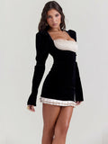 Ahagaga Fashion Sexy Velvet Women Mini Dresses Patchwork Backless Casual Buttoms Slim Package Hip Bodycon Vestidos Robes  Zipper