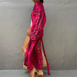 New 10 Colors Printed Long Sleeve With Belt Tunic Beach Cover Up Cover-ups Beach Dress Beach Wear Beachwear Female Women V4521