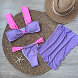 3 Pieces Bikini Set Wiht Mini Skirt Women Swimwear 2024 Sexy Bikinis Push Up Beachwear Solid Bodysuit Micro Thong Biquini Female