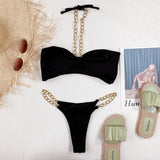 Bikini 2026 Sexy Black Chain Strap Halter Swimwear Swimsuit Women Bikinis Set Bathing Suit Beach Bikini Female Biquinis Feminino