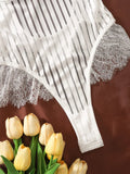 Fashionable New Sexy Lace Spliced Flower Embroidery Mesh Backless Deep V Suspenders Sleeveless Bodysuits Charming Casual H2F1