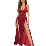 Women Lingerie Chemise Nightdress Lace Split See-Through V-Neck Sleeveless Nightgown Sleepwear Slips Nightie with Thong
