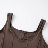 Women's Summer Solid Color Slim Tank Tops Lace Trim Scoop Neck Curved Hemline Corset Vest Streetwear