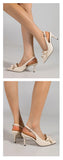 Big Size 42 Summer Elegant Beige Slingback Pumps Sexy Pointy Toe Black Thin High Heels Shoes Women Bow Knot Office Lady Shoes
