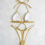 Sexy Metallic Gold Glitter Halter Bikinis Sets Two Pieces Women Thong Bandage Swimsuit Female Bathing Suit Swimwear Biquini