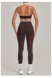 2 Pieces Color-block Yoga Sets Women  Hanging Neck Sports Bra High Waist Pants Built-in Pockets Outdoor Fitness Workout Suit
