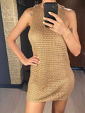 2026 Sexy Backless Cut Out Crochet Knitted Tunic Beach Cover Up Cover-ups Beach Dress Beach Wear Beachwear Female Women V5461