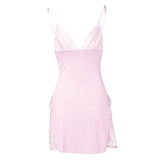 Women Summer Nightdress Backless Deep V Neck Spaghetti Strap Sleeveless Sleepwear Lace Trim Split Hem Nightie Night Slip Dress