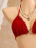 Sexy White Lace Bikini Set 2026 Women Beach Starfish Push Up Bra Swimsuit Holiday Bathing Suit Pleate Cover Up 3 Piece Swimwear