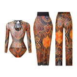 S - XXL 3PCS New Printed Long Sleeve With Pants Sarong Women Swimwear One Piece Swimsuit Female Bather Bathing Suit Swim V7180