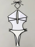 Hollow Out Wrinkled Halter One Piece Swimsuit Women Thong Swimwear Female Backless Monokini High Cut Leg Bathing Suit Beach Wear