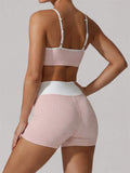 Summer Pink Wave Point Yoga Sets for Women Slim Sports Tank Top Gym Outfits Outerwear High Waist Shorts Training Fitness Suits