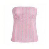 Women's Summer Strapless Vest Stylish Striped Sleeveless Open Back Tube Tops for Party Date Night Wear
