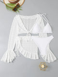 Women micro mini halter bikini sets 4 pieces with ruffles perspective cover tops and skirt swimsuit bathing suit beach outfits