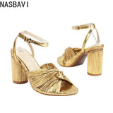 NASBAVI Straps Women's Sandals Summer Shoes Luxury Peep Toe Flip Flops Round High Heels Gold Party Dance Wedding Shoes Ladies
