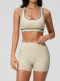 Summer New Color Contrast Yoga Set Women Tight I-shaped Back Sports Bra Versatile Fitness Suit High Waist Shorts Workout Clothes
