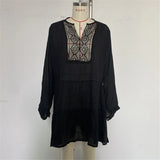 2025 Long Sleeve Hollow Out Crochet Knitted Tunic Beach Cover Up Cover-ups Beach Dress Beach Wear Beachwear Female Women K6674