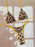 Shiny Sequin Coffee Leopard Print Bikini Set Women Halter Push Up Bra Triangle Swimsuit 2026 Beach Bathing Suit Holiday Swimwear