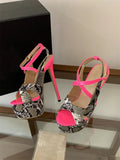 New Sexy Snake Print Leather Platform High Heels Sandals Women Fashion Peep Toe Buckle Strap Stiletto Party Dress Shoes