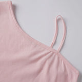 Women's Summer Solid Color One Shoulder Tops Short Sleeve Spaghetti Strap Fashion Going Out Camis Tops