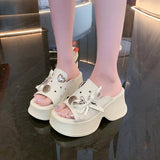 Metal Decor Chunky Platform Sandals Women 2026 Summer Open Toe High Heels Clogs Slippers Woman Bowknot Wedge Heel Sandles Female