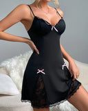 Toucheart Sexy Bow Knot Lingerie Women Sleepwear Pajamas Lace Camisole Dress V Neck Backless Sexy Women Lace Sleepwear Dress New