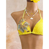 With Skirt 3D Flower Halter Bikini Women Swimwear Female Swimsuit Three-Pieces Bikini Set Padded Bather Bathing Suit Swim  V8346