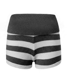 Summer Women's Trendy Shorts Foldover Waistband Striped Knit Shorts Beach Casual Streetwear