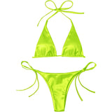 Sexy Satin Halter Brazilian Padded Bikini Female Swimsuit Women Swimwear Two-Pieces Bikini Set Bather Bathing Suit Swim V4966S
