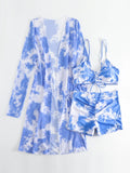 New Sexy 3 Pieces Suit for Women Neck Hanging Bikini Set+Cover-up Swimwear Sunproof Tankini High Waist Shorts Swimsuit Beachwear
