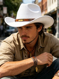 Women Men Wide Brim Floppy Cowboy Hat Western Style Wool Felt Flat Top Cap Classic Vintage Bowler Hat Party