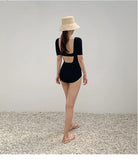 New Korea Sexy Mesh Cut Hollow Out High Waist Swimsuit Lady Monokini One Piece Swimwear Women Swim Bath Suit