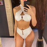 2026 Halter Cut Out High Waist Bikini Female Swimsuit Women Swimwear Two-pieces Bikini set Padded Bather Bathing Suit Swim V6256