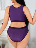 Plus Size Purple Sexy Lace Spliced Lingerie Set, Seamless Bra for Full Bust Support
