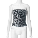 Sexy Chic Leopard Printed Corset Tops Women's Fashion Skinny Zip-up Sequins Crop Tops Strapless Night Club Outfit Streetwear