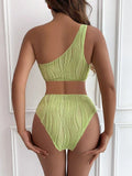 Wrinkled Asymmetric One Shoulder Female Swimwear One Piece Swimsuit Women Monokini Bather High Cut Out Bathing Suit Swim Lady
