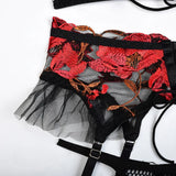 Toucheart 4-Piece Sexy Lingerie Set Women Embroidered Flower Straps Cross Hollow Out Mesh Patchwork Sexy Lace Up Bra Garters Set