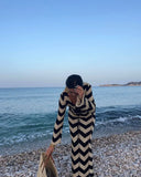 Knitted Dress Leace-up Vestido Dresses 2025 Woman Beach Hollow Out Slim Vacation Beachwear Temperament Long Sleeves Holiday Sexy