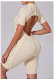 Summer Zipper Workout Jumpsuit Sports Overalls Women Running Fitness Short Sleeve Yoga Bodysuit