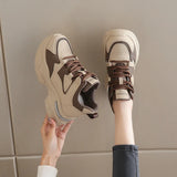 Chunky Platform Women Sport Sneaker Lace-Up Thick Bottom Vulcanize Shoes Woman Spring Autumn Pu Leather Breathable Running Shoes