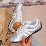 Plus Size 43 Silver Sneakers Women 2026 New Soft Sole Non Slip German Training Shoes Woman Comfortable Fashion Lace Up Flats