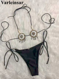 New Sexy Shell Beads Scalloped Bikini Women Swimwear Female Swimsuit Two-Pieces Bikini Set Halter Bather Bathing Suit Swim V8026