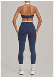 2 Pieces Color-block Yoga Sets Women  Hanging Neck Sports Bra High Waist Pants Built-in Pockets Outdoor Fitness Workout Suit
