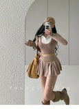 WOMENGAGA Fahsion Women Skorts Spicy Girl Sexy High Waist SlimA-LINE Pleated Skirt Half Body Short Skirt Sweet Korean Style 8NDZ