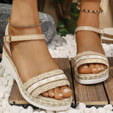 Bohemian Braided Wedge Sandals for Women Summer 2025 Beach Casual Ankle Strap Sandles Woman Plus Size Med Heel Sandalias Ladies