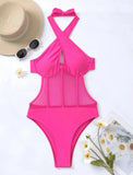 One Piece Bikini Women 2026 Grenadine Solid black Cross Bandage Hollow Out Swimwear Beach Backless Bathing Suit Monokini