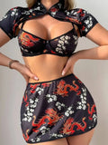 Women's New Sexy Uniform Sexy Hot Series Ethnic Style Pattern Skirt Sets Pure Desire Casaul Short Sleeved Skirt Sets Charm 24PB